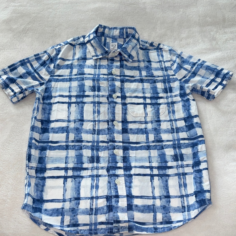 Gap Blue and White Plaid Short Sleeve Button-Up Shirt Size M (8)